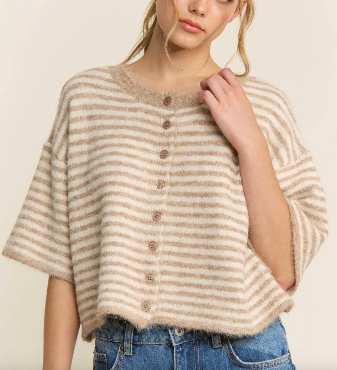 Seabreeze Stripe Cardi - Taupe