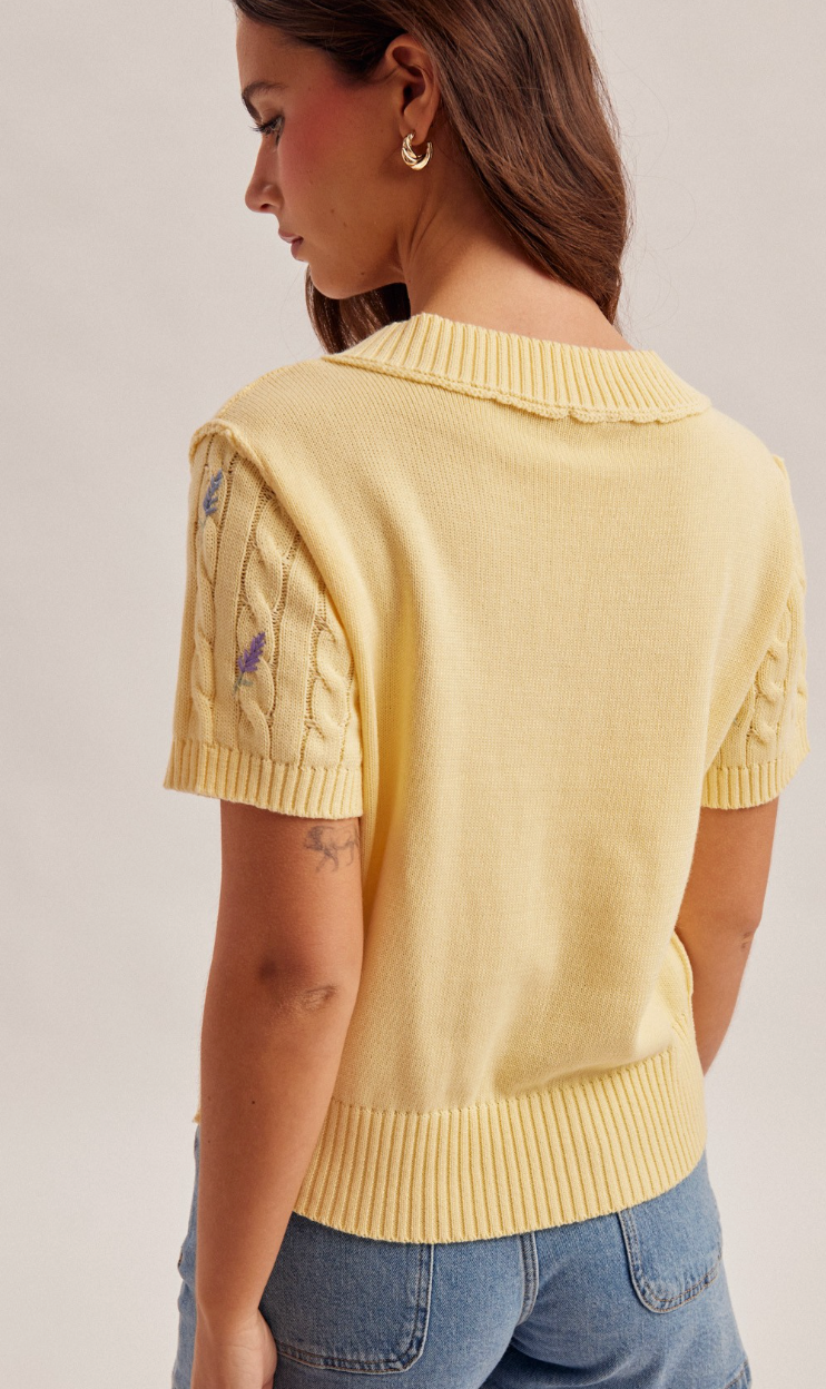 V-Neck Embroidered Lightweight Sweater
