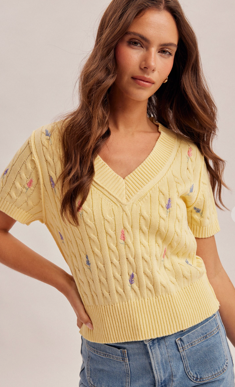 V-Neck Embroidered Lightweight Sweater