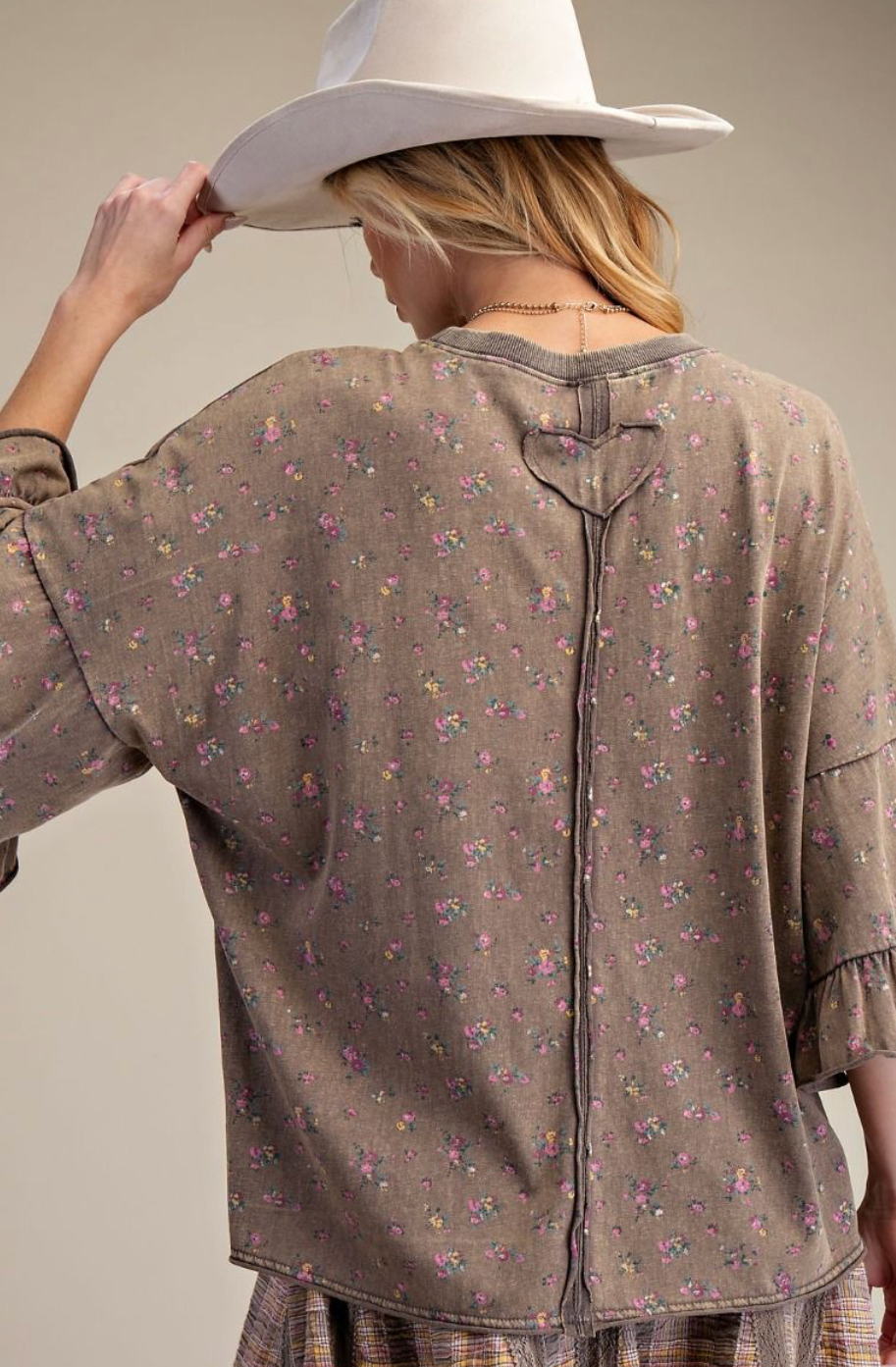 Washed Mocha Floral Top