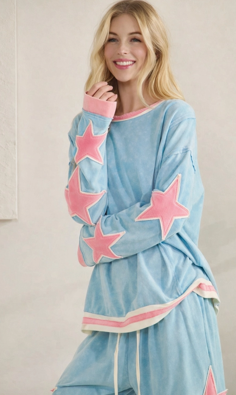 Stardust French Terry Top - Berry Blue