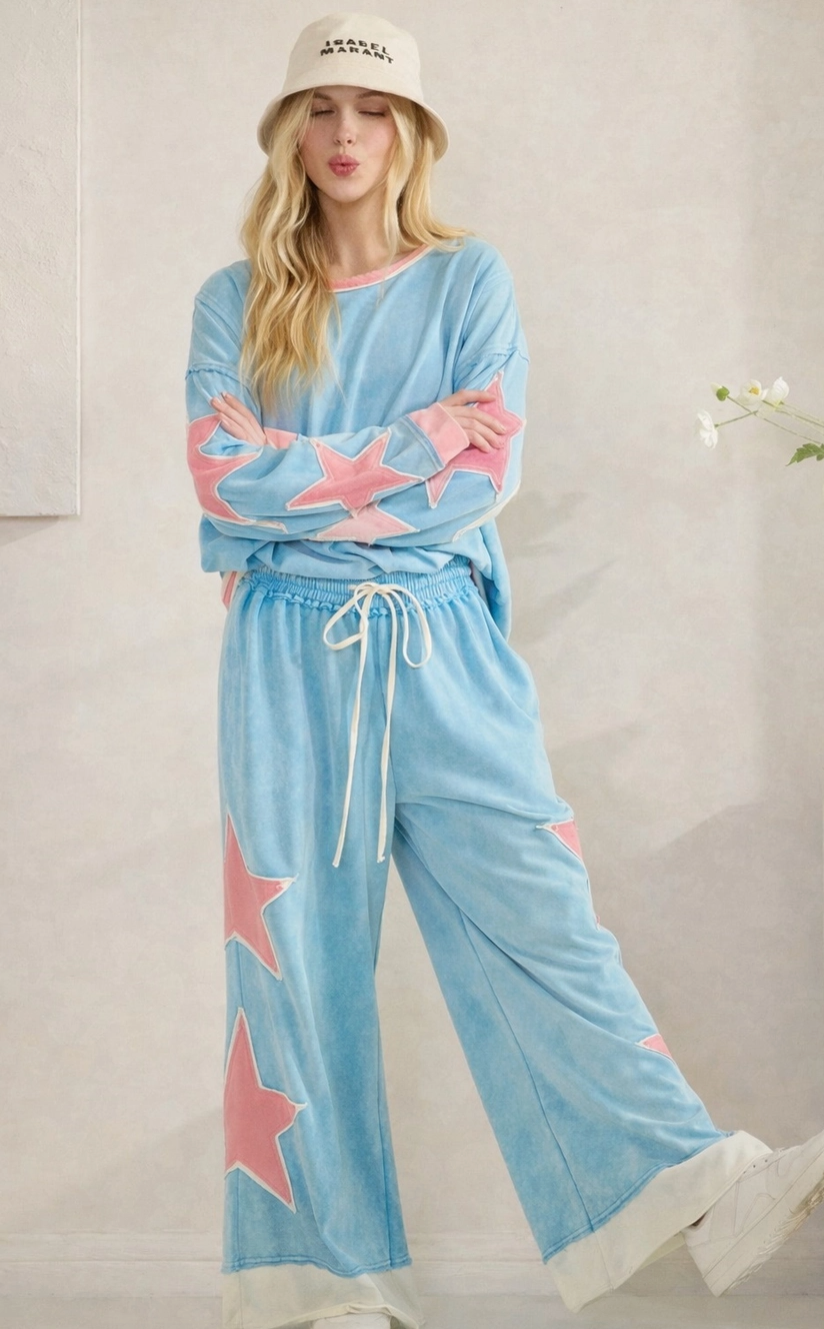 Stardust French Terry Pants - Berry Blue