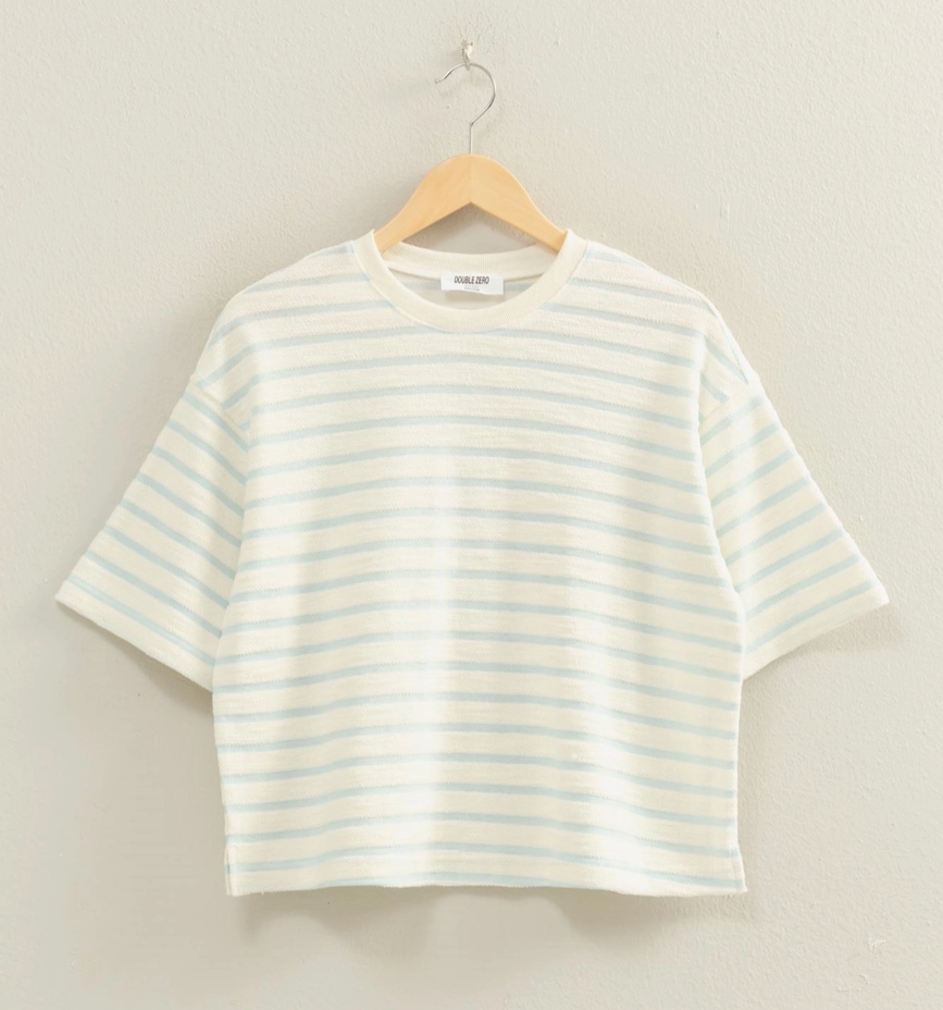 Laid Back Striped Terry Cloth T-Shirt - Blue