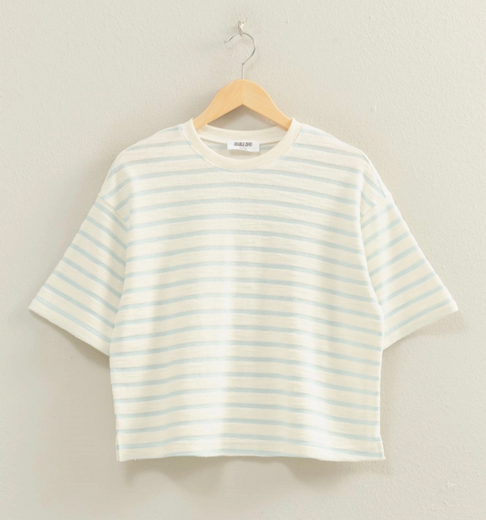 Laid Back Striped Terry Cloth T-Shirt - Blue