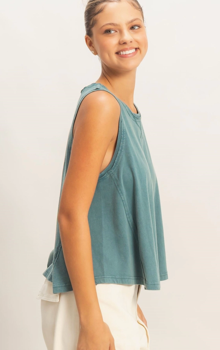 Laid Back Loose Fit Tank Top - Teal