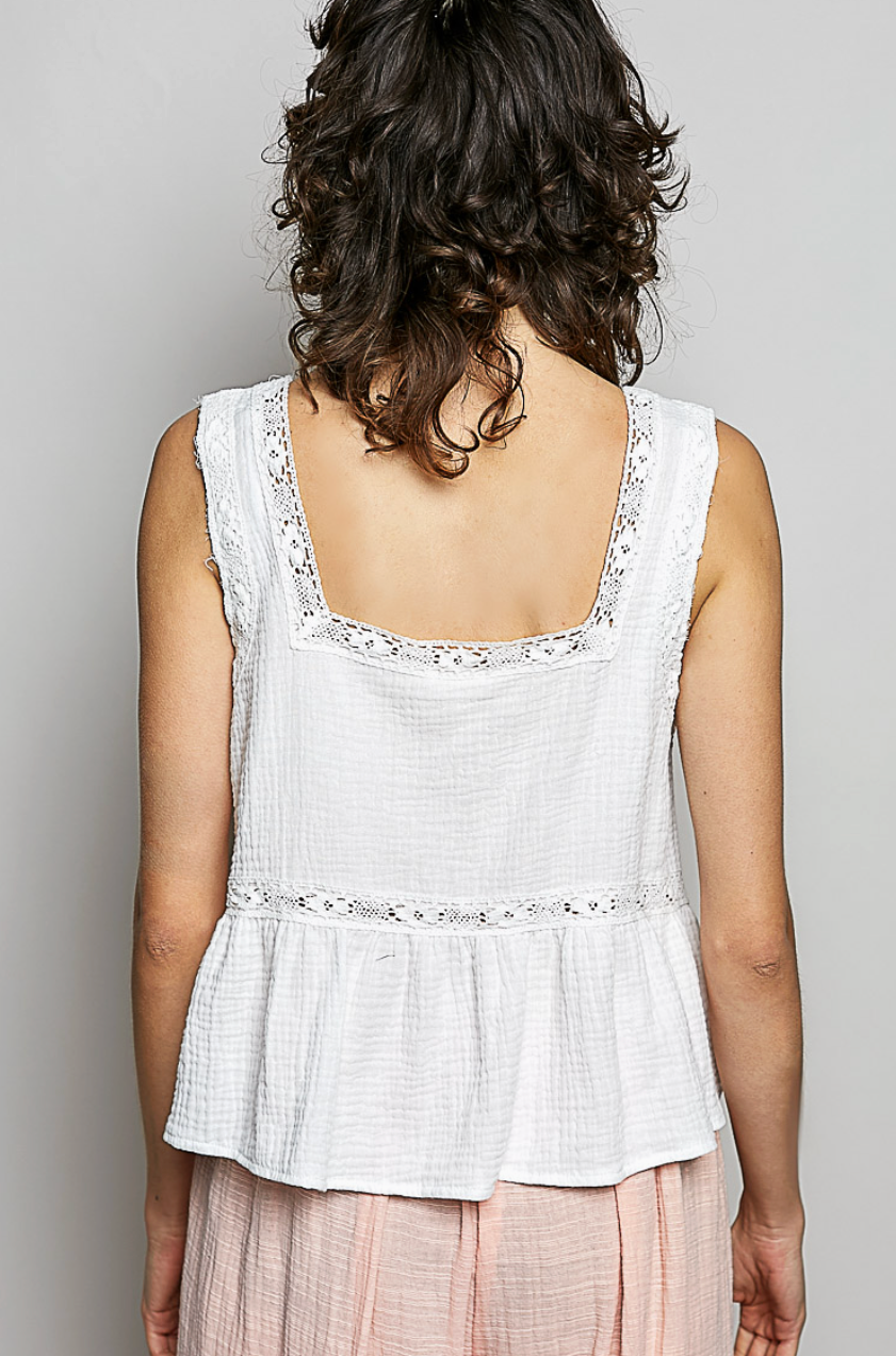 Flowers For Summer Gauze Tank - White
