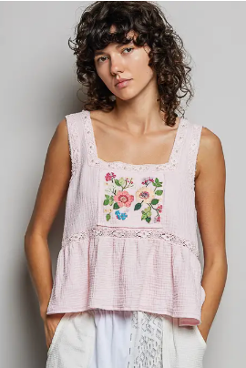 Flowers For Summer Gauze Tank - Light Pink