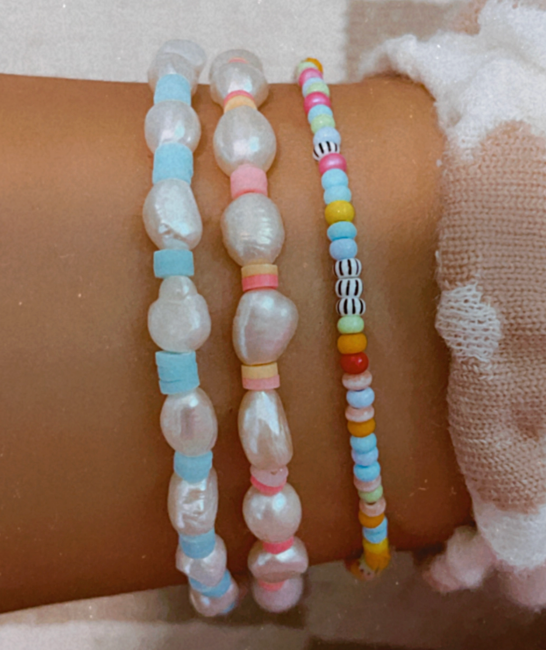 Anklet Pearls & Pink Stretchy