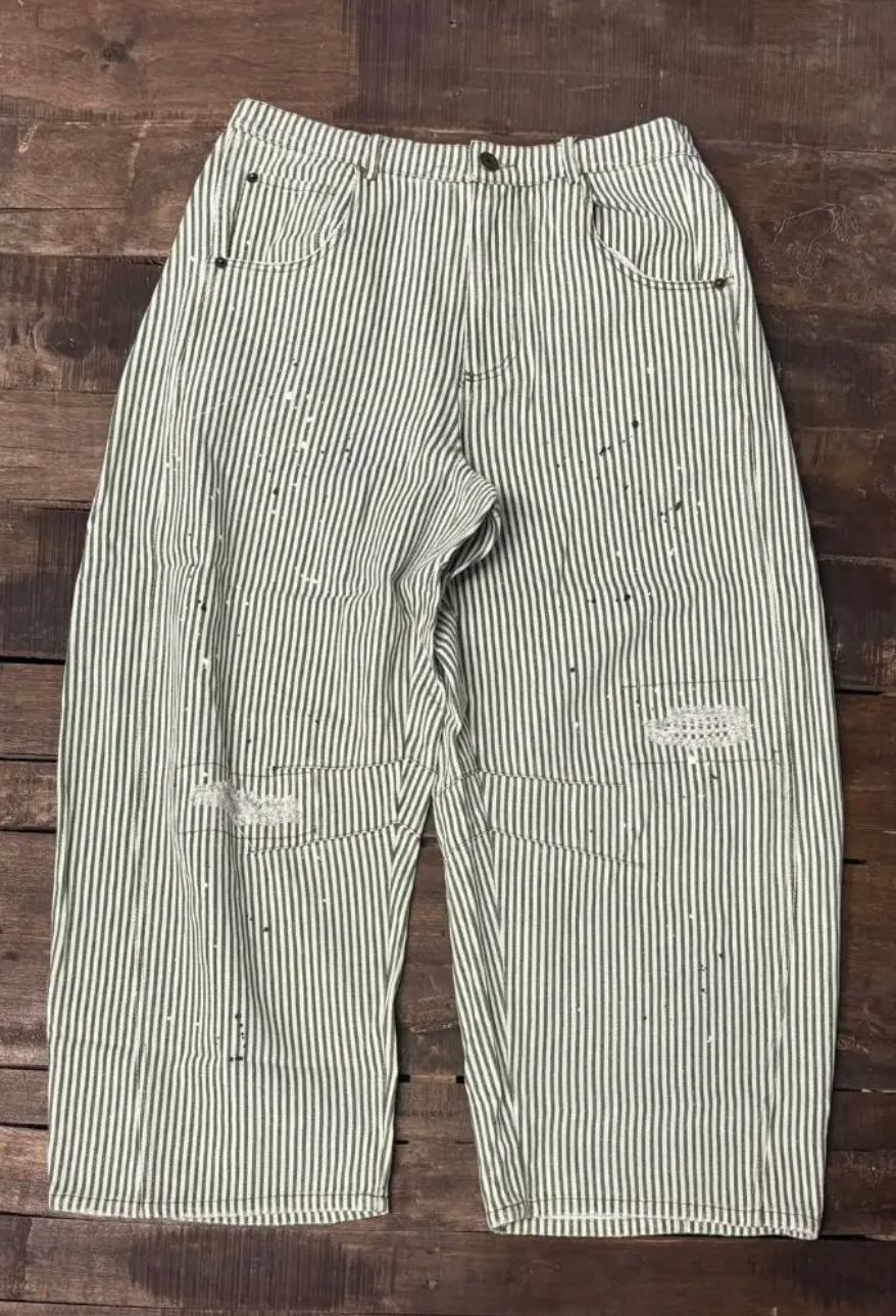 JG Olive Stripen Barrel Jeans