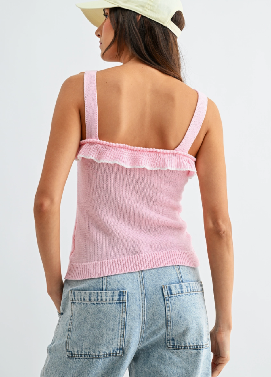 Sunday Special Pink Knit Ruffle Tank