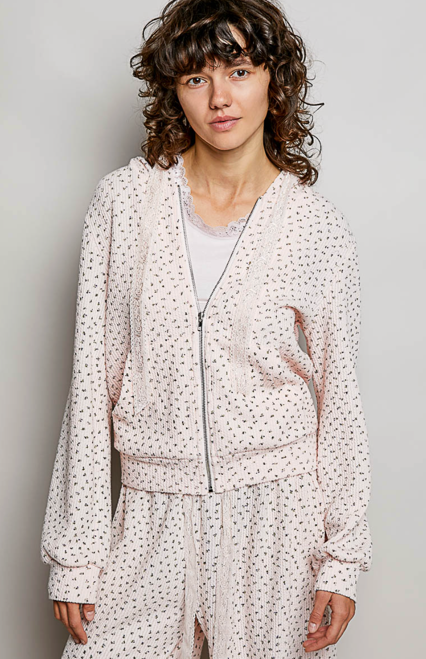 Sweet Shores Zip Up Hoodie - Sunset Pink