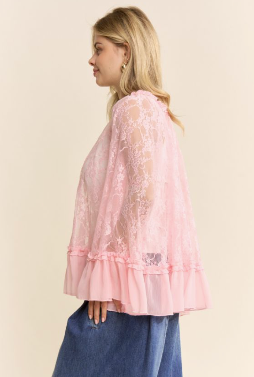 Bell Sleeve Lace Blouse - Pink