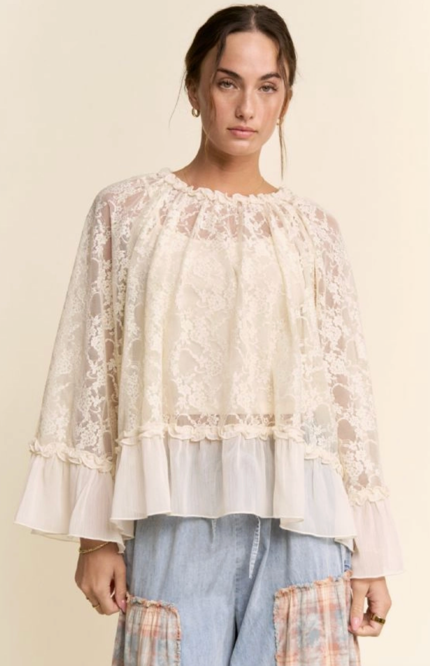 Bell Sleeve Lace Blouse - Ivory