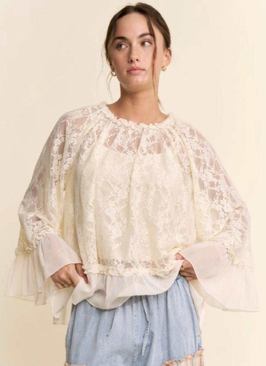 Bell Sleeve Lace Blouse - Ivory