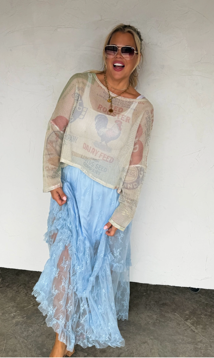 Lace Maxi Skirt - Blue