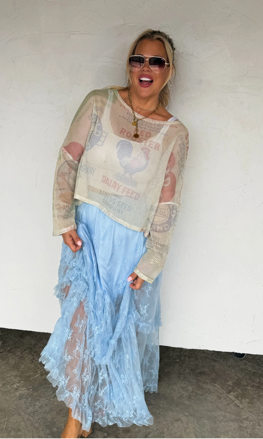 Lace Maxi Skirt - Blue