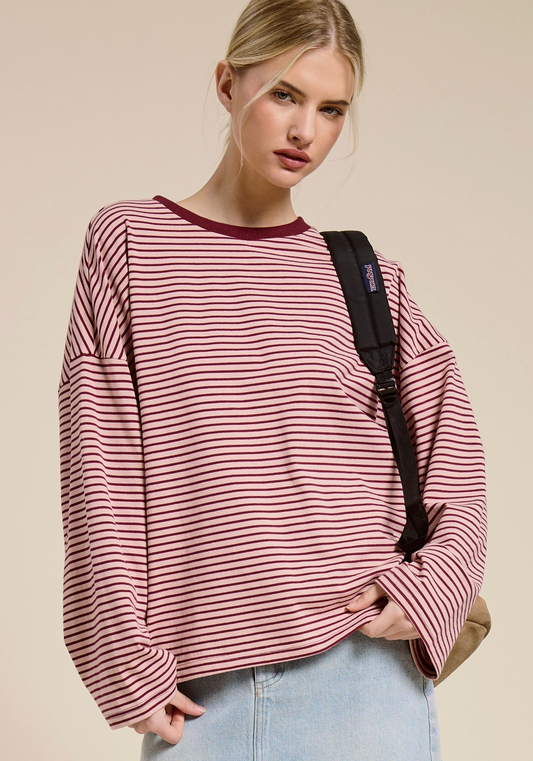 Everyday Ease Oversized Top - Berry Stripe