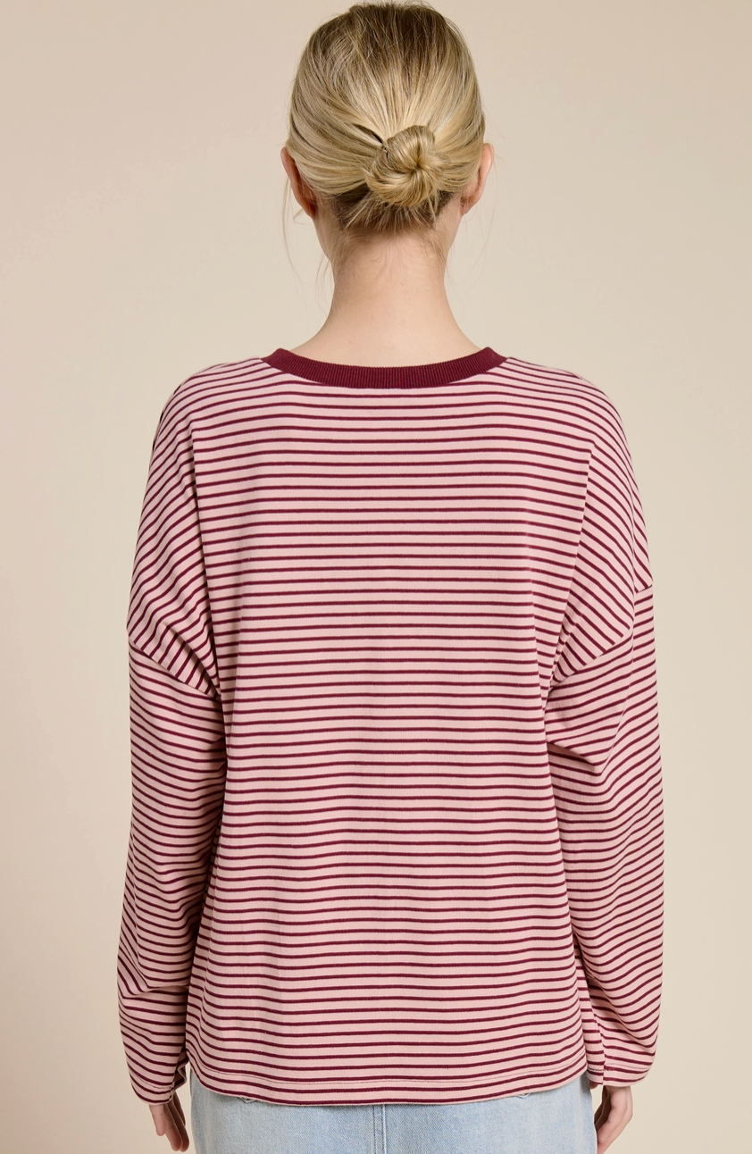 Everyday Ease Oversized Top - Berry Stripe