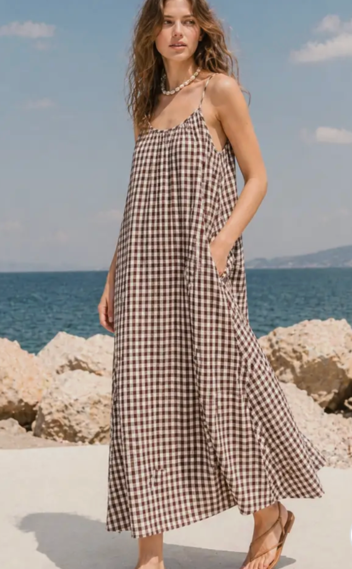 Free Flow Gingham Maxi Dress