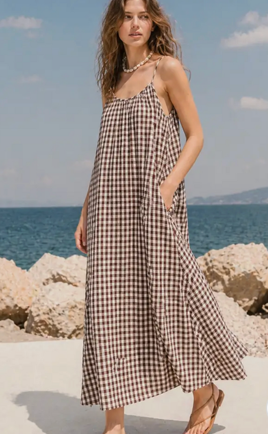 Free Flow Gingham Maxi Dress