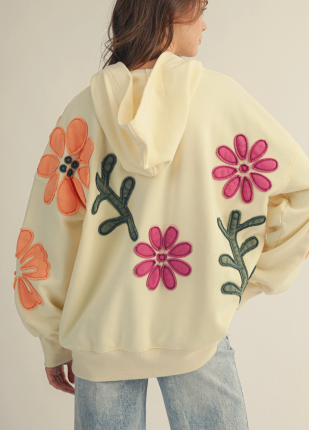 Full Bloom Zip Up Hoodie - Ivory