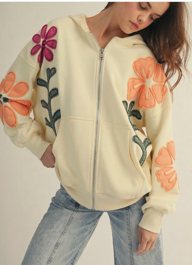 Full Bloom Zip Up Hoodie - Ivory