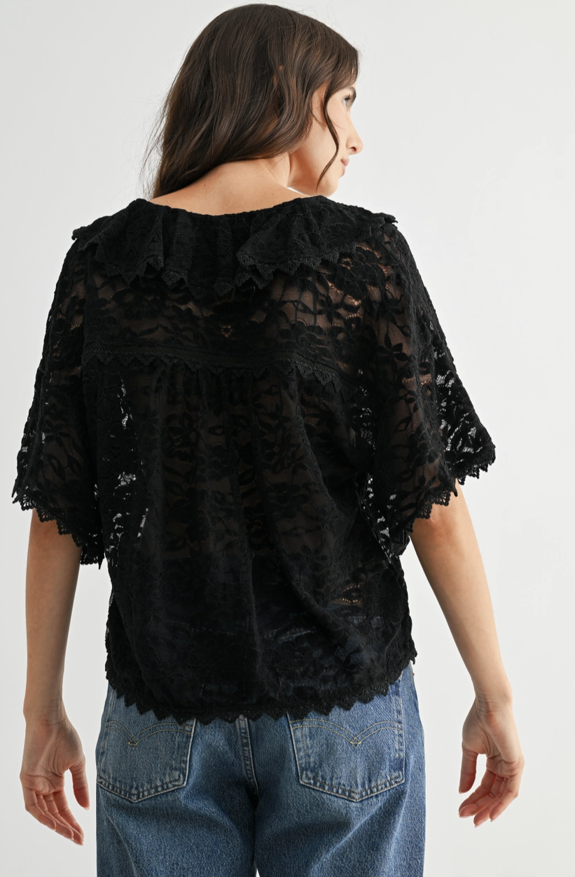 Velvet & Lace Ruffle Blouse