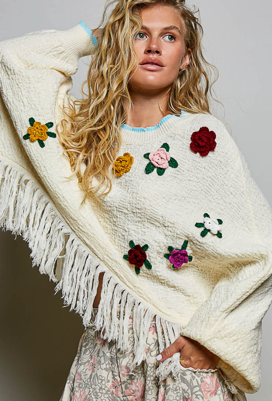 Floral Poncho Sweater
