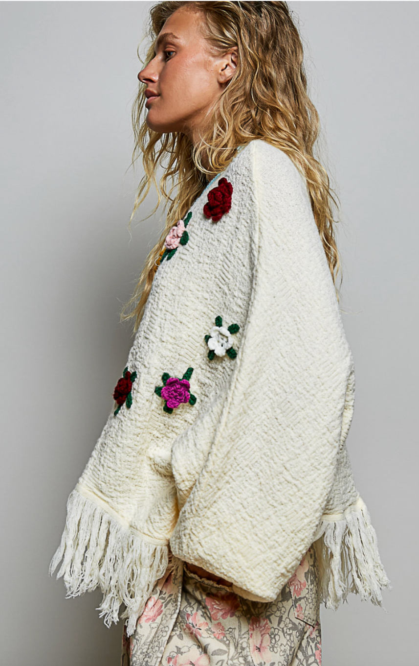 Floral Poncho Sweater