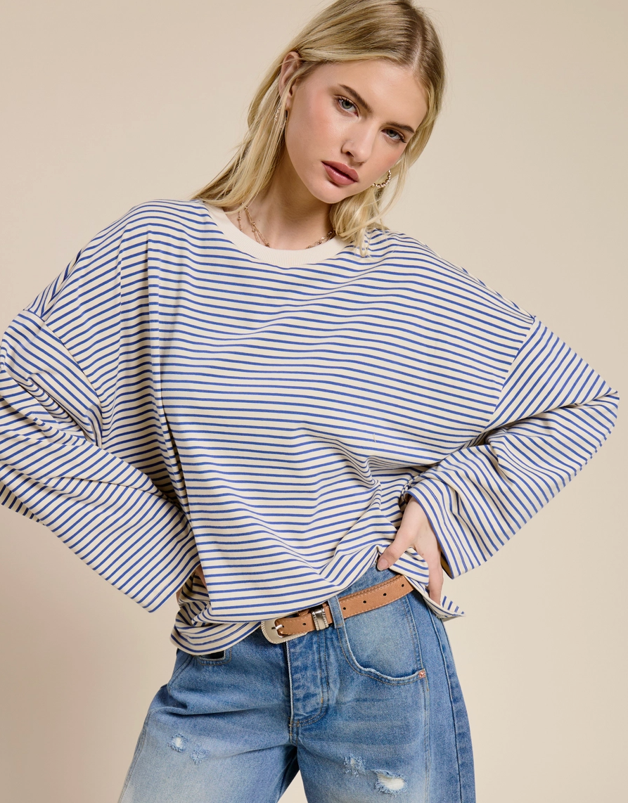 Everyday Ease Oversized Top - Marine Blue & Ivory