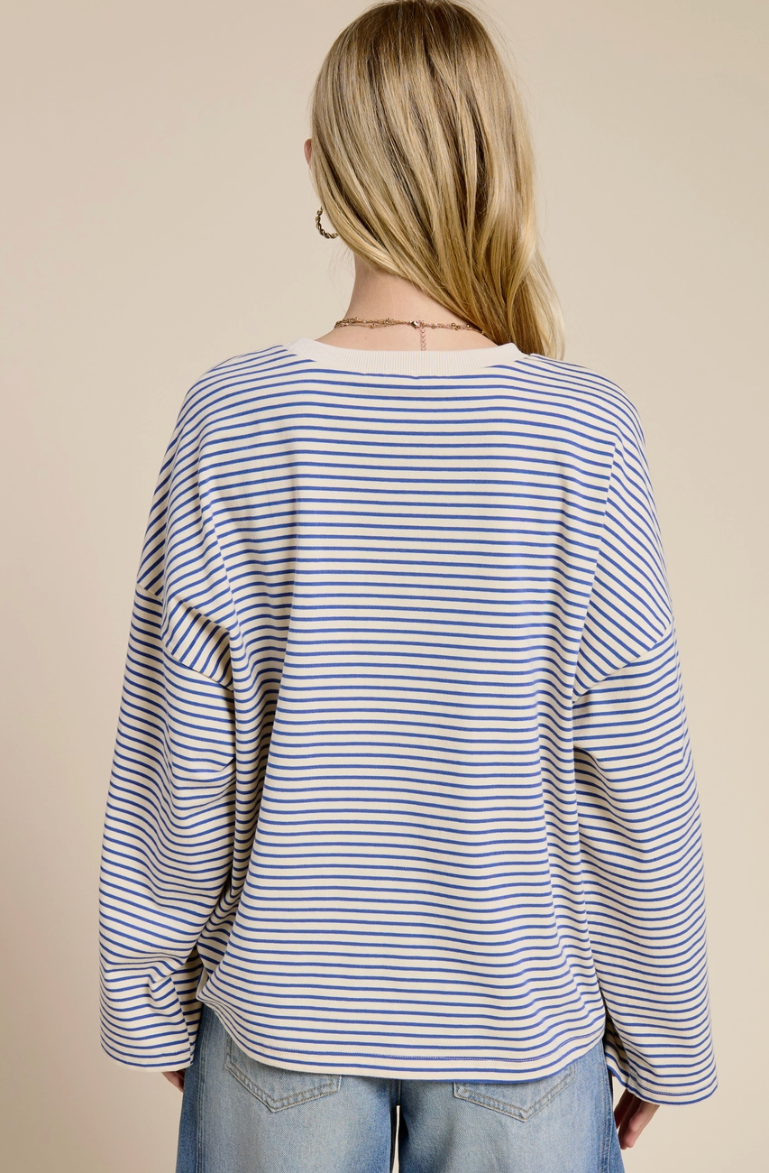 Everyday Ease Oversized Top - Marine Blue & Ivory