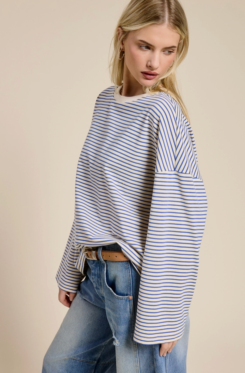 Everyday Ease Oversized Top - Marine Blue & Ivory