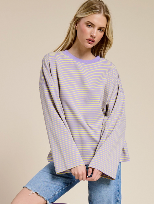 Everyday Ease Oversized Top - Lavender & Yellow