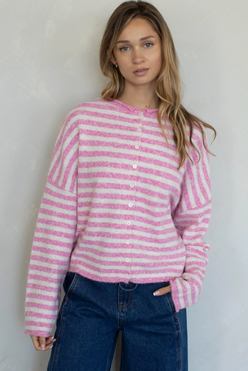 In The Moment Cardigan - Bubblegum Stripe