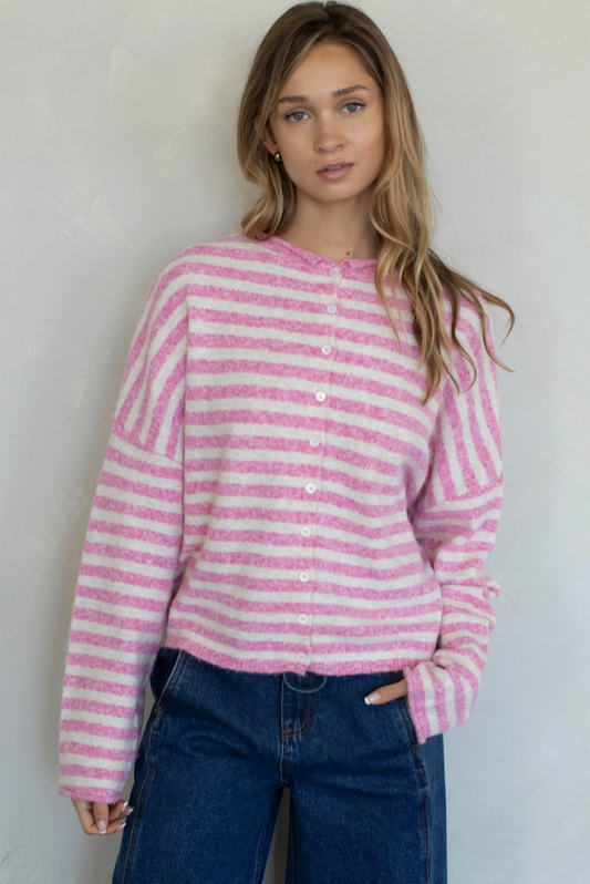 In The Moment Cardigan - Bubblegum Stripe