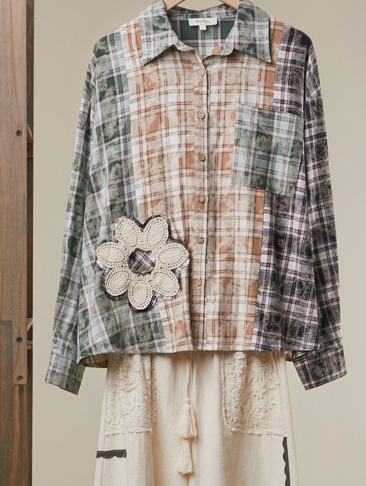 Floral Plaid Flannel-Like Shirt