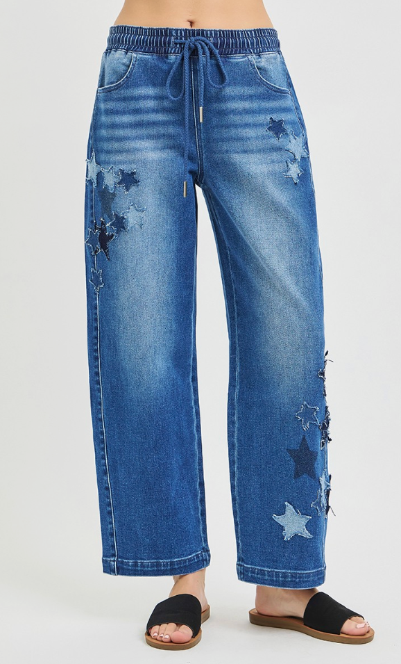 Star Patch Elastic Waist Jeans