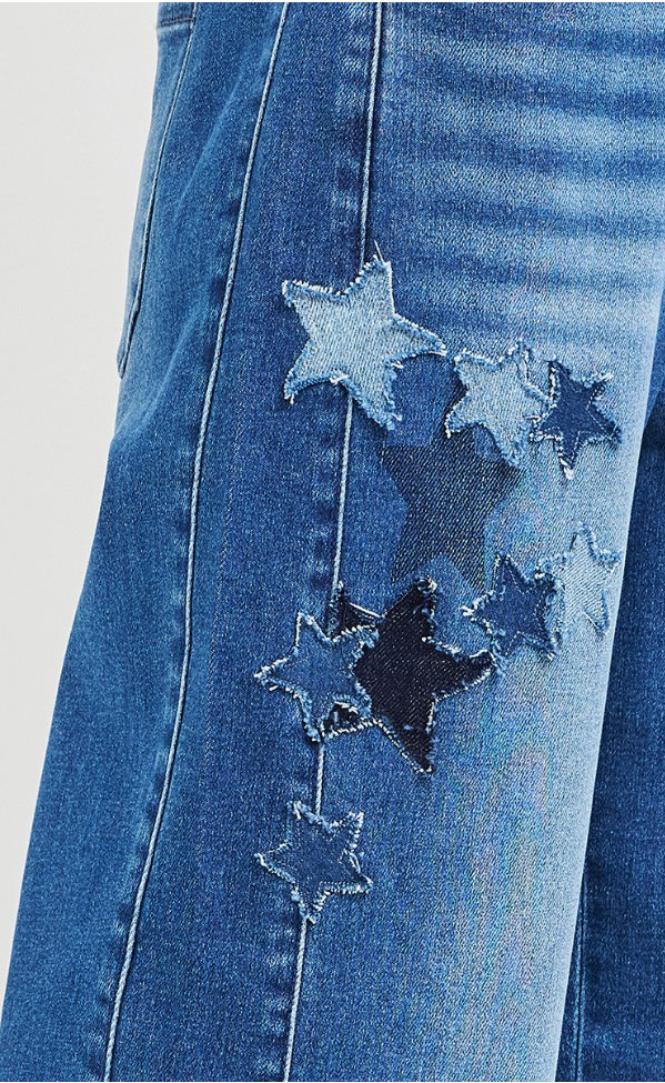 Star Patch Elastic Waist Jeans