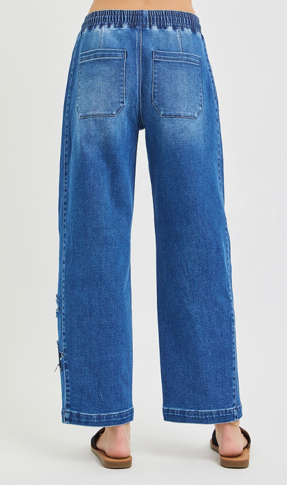 Star Patch Elastic Waist Jeans
