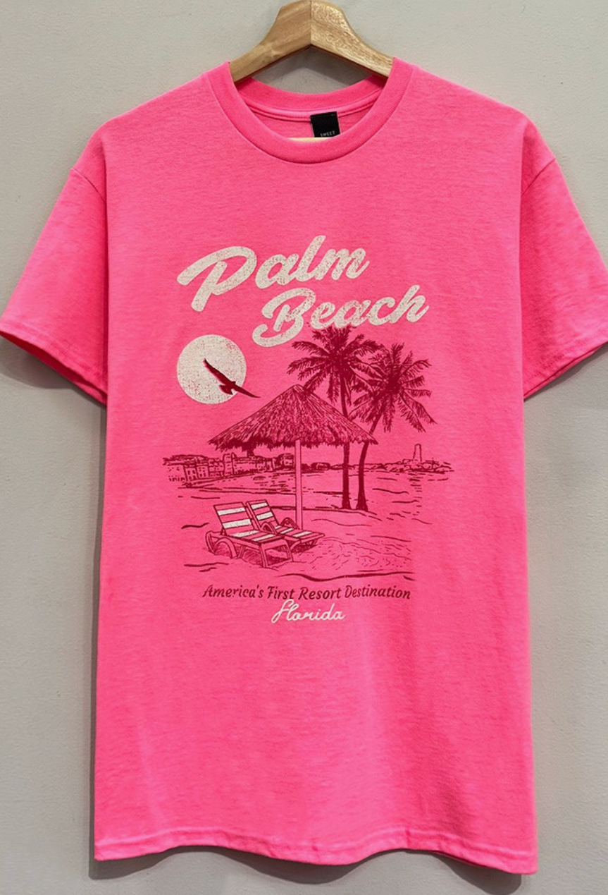 Palm Beach T Shirt Neon Pink