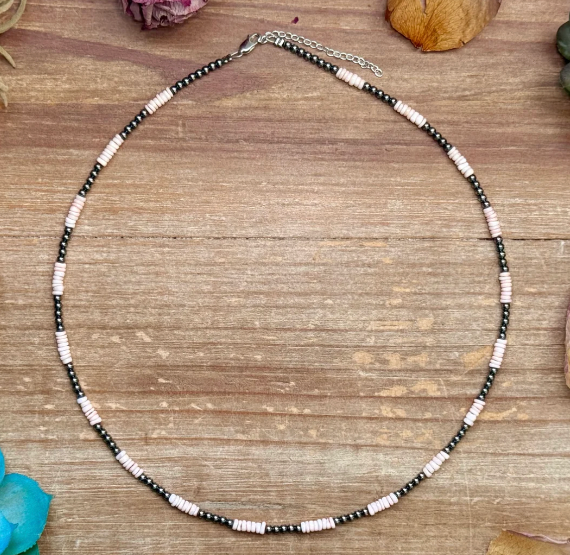 Pink Conch Heishi Necklace 20 Inches
