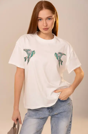 Fly Free Embroidered Bird T-Shirt