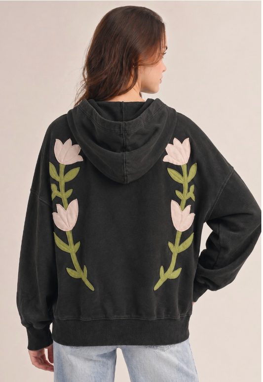 Washed Petal Oversized Hoodie - Dark Charcoal