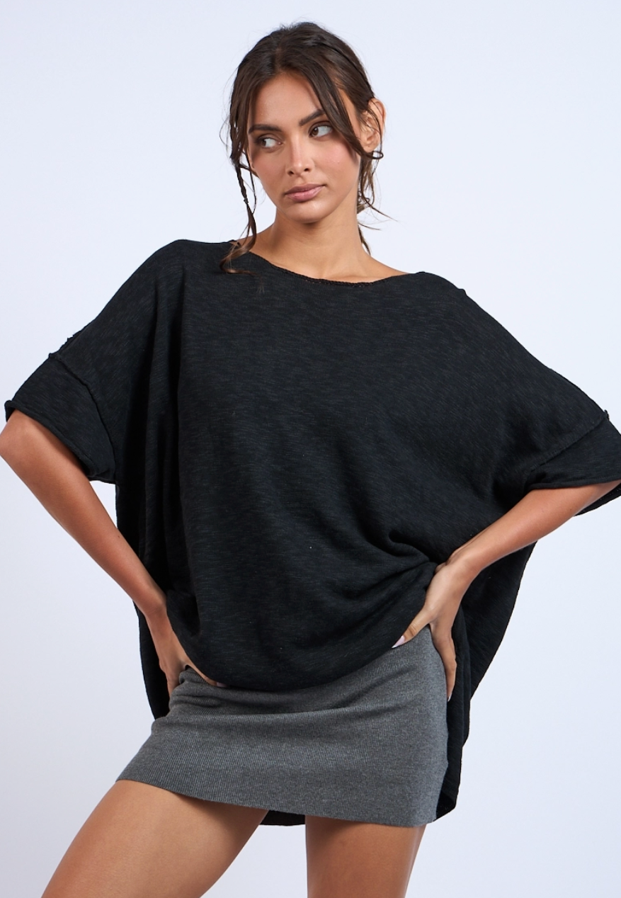 No So Basic Oversized Knit Top - Black