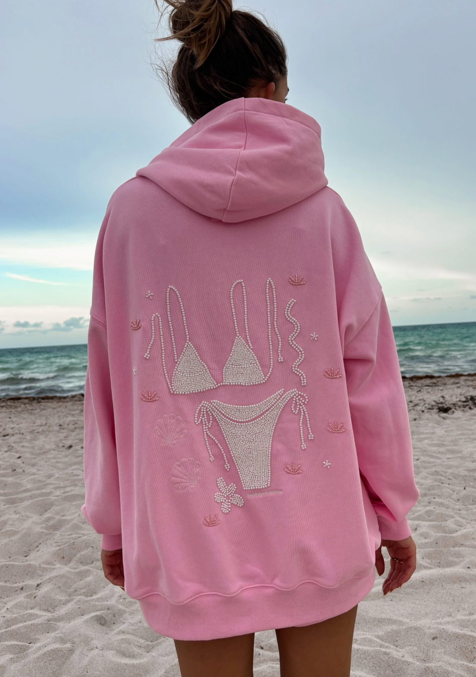 Pink Bikini Beaded Pullover Sweatshirt
