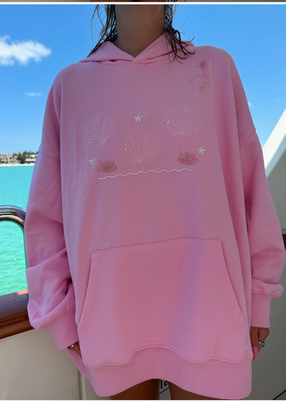 Pink Bikini Beaded Pullover Sweatshirt