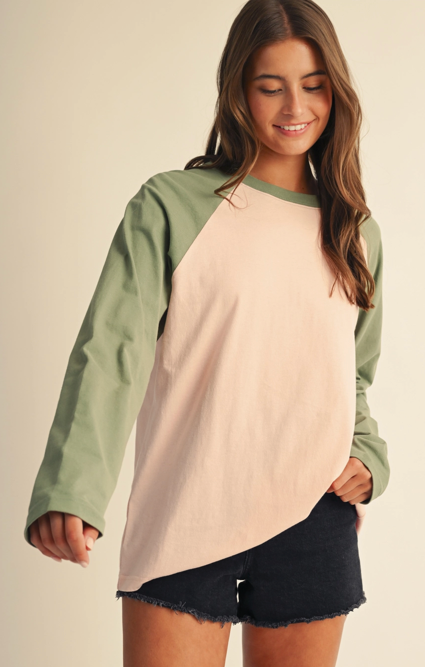 The Raglan - Peony Pink & Green