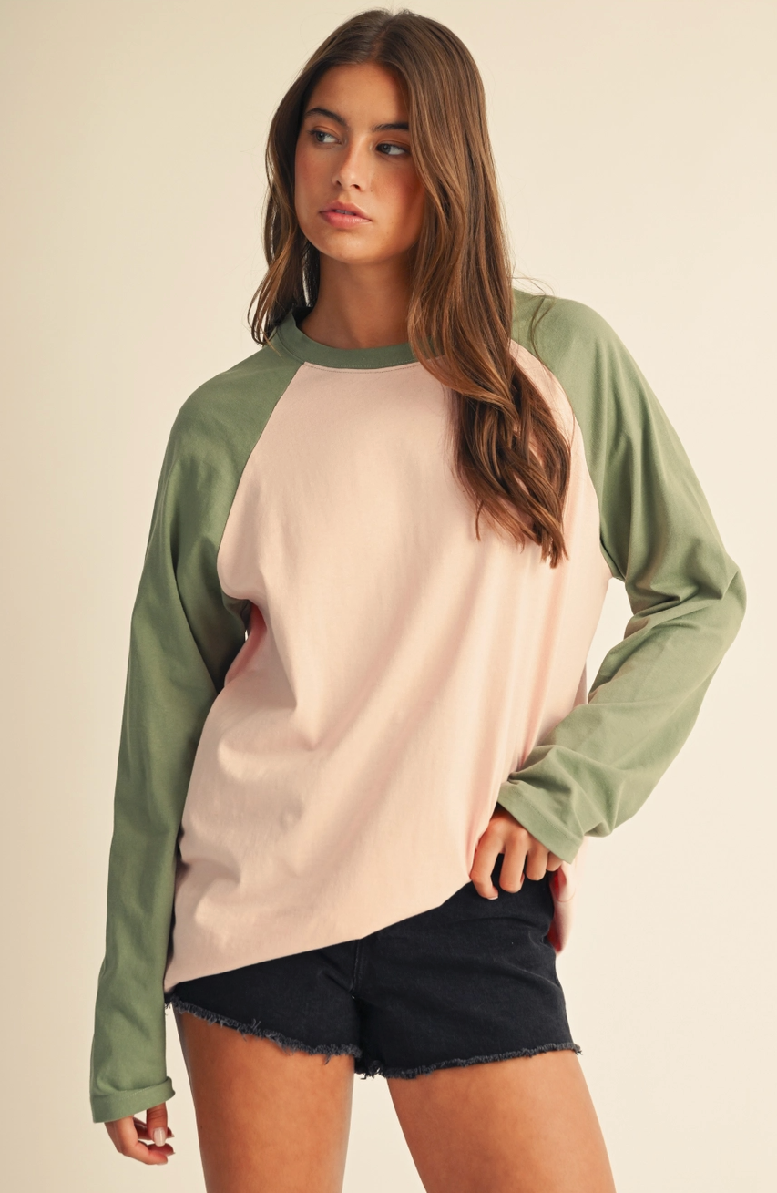 The Raglan - Peony Pink & Green